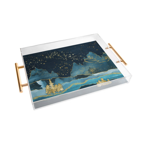 Nature Magick Teal and Gold Mountain Stars Acrylic Tray