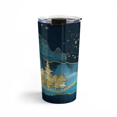 Nature Magick Teal and Gold Mountain Stars Travel Mug