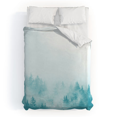Nature Magick Teal Foggy Forest Adventure Duvet Cover