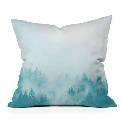 Nature Magick Teal Foggy Forest Adventure Outdoor Throw Pillow