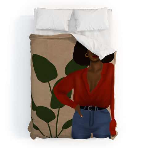 nawaalillustrations girl in red Duvet Cover