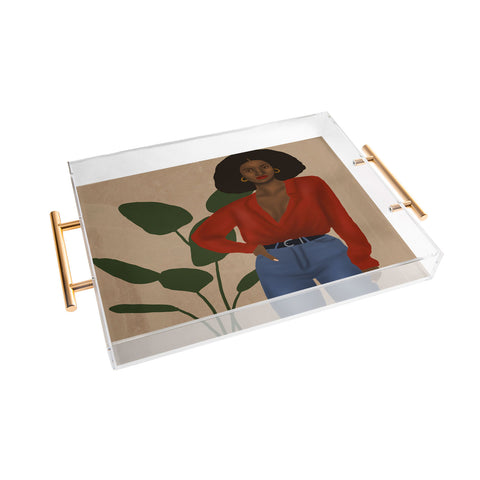 nawaalillustrations girl in red Acrylic Tray