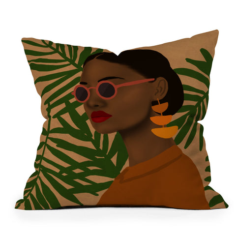 nawaalillustrations girl in shades Outdoor Throw Pillow