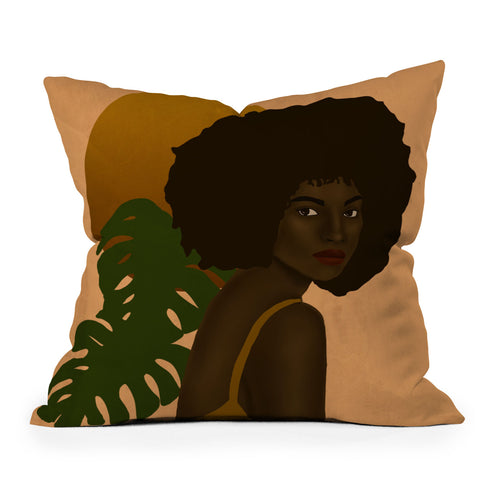 nawaalillustrations girl in the sun Outdoor Throw Pillow
