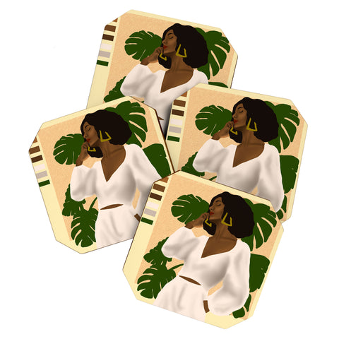 nawaalillustrations girl in white Coaster Set