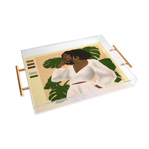 nawaalillustrations girl in white Acrylic Tray