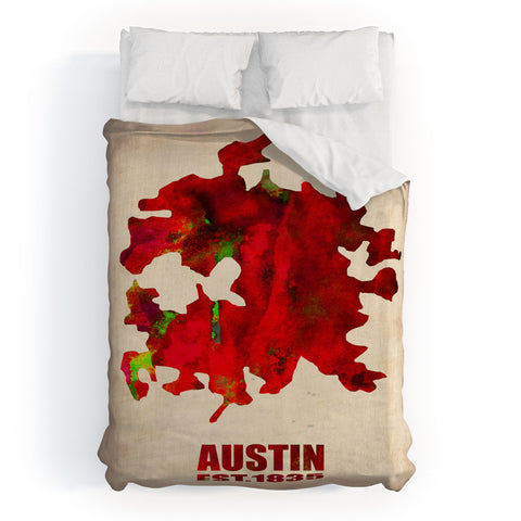Naxart Austin Watercolor Map Duvet Cover
