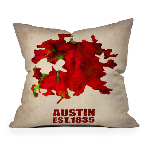 Naxart Austin Watercolor Map Outdoor Throw Pillow