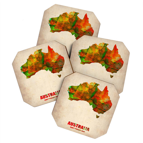 Naxart Australia Watercolor Map Coaster Set