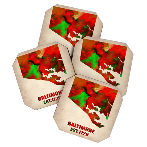 Naxart Baltimore Watercolor Map Coaster Set