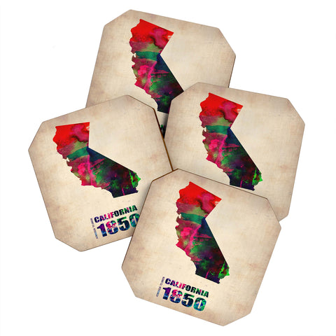 Naxart California Watercolor Map Coaster Set