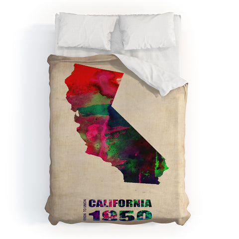 Naxart California Watercolor Map Duvet Cover