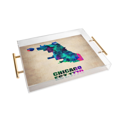 Naxart Chicago Watercolor Map Acrylic Tray