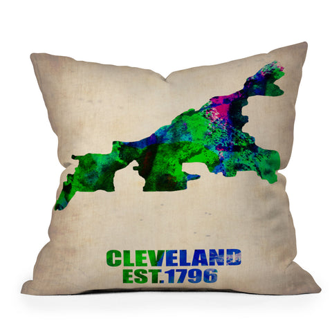 Naxart Cleveland Watercolor Map Outdoor Throw Pillow