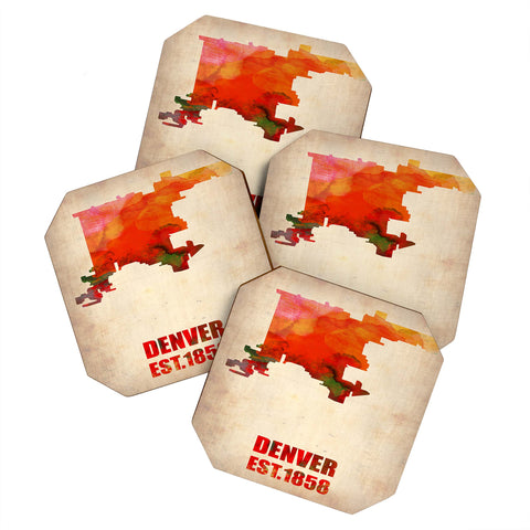 Naxart Denver Watercolor Map Coaster Set