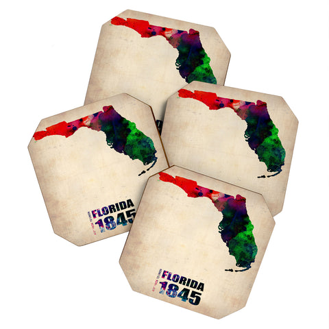 Naxart Florida Watercolor Map Coaster Set
