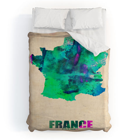 Naxart France Watercolor Map Duvet Cover