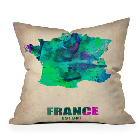 Naxart France Watercolor Map Outdoor Throw Pillow