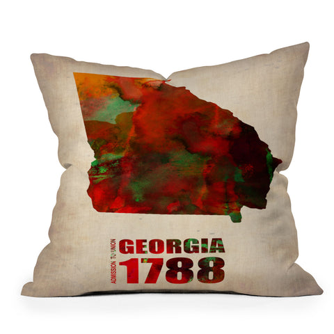 Naxart Georgia Watercolor Map Outdoor Throw Pillow
