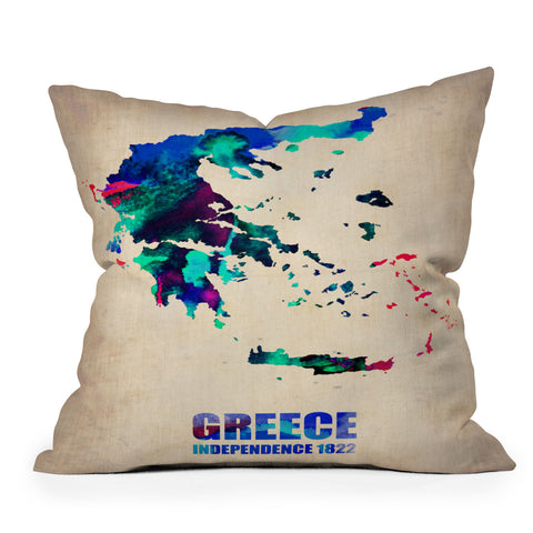 Naxart Greece Watercolor Poster Outdoor Throw Pillow