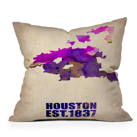 Naxart Houston Watercolor Map Outdoor Throw Pillow