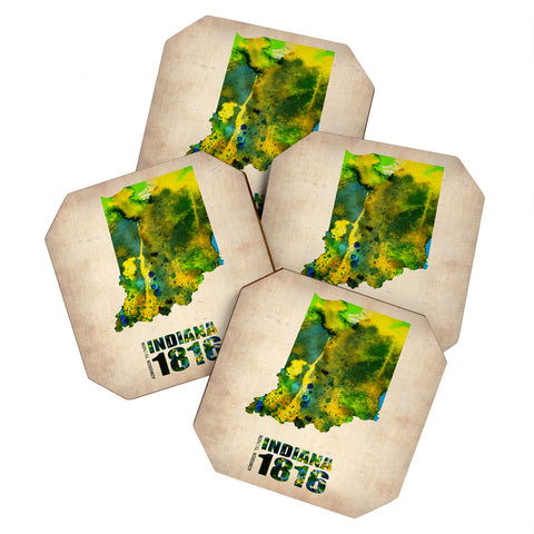 Naxart Indiana Watercolor Map Coaster Set