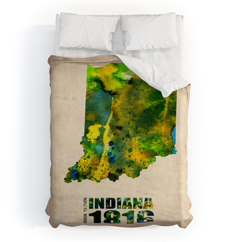 Naxart Indiana Watercolor Map Duvet Cover