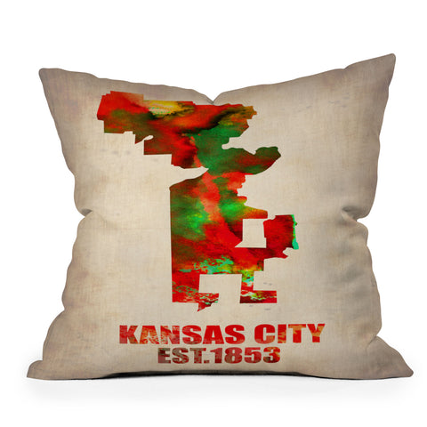 Naxart Kansas City Watercolor Map Outdoor Throw Pillow