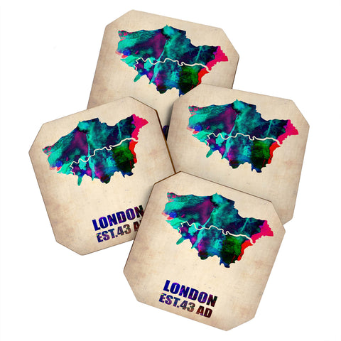 Naxart London Watercolor Map 2 Coaster Set