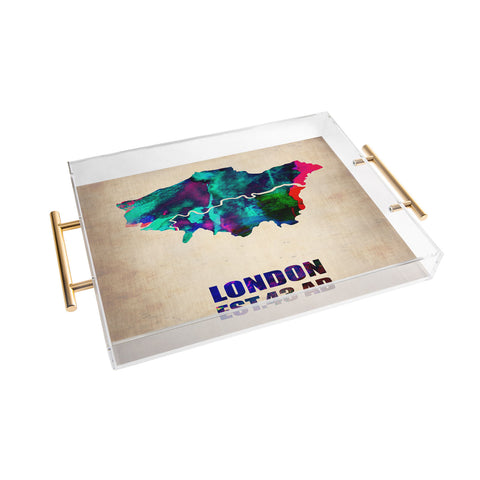 Naxart London Watercolor Map 2 Acrylic Tray
