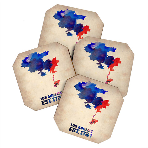 Naxart Los Angeles Watercolor Map 1 Coaster Set