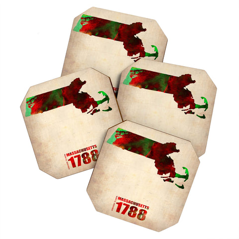 Naxart Massachusetts Watercolor Map Coaster Set