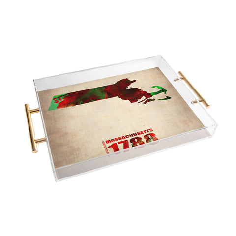 Naxart Massachusetts Watercolor Map Acrylic Tray