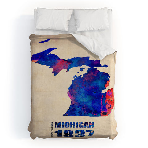 Naxart Michigan Watercolor Map Duvet Cover
