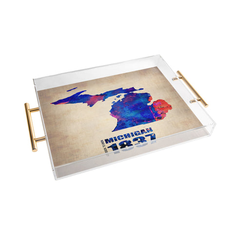 Naxart Michigan Watercolor Map Acrylic Tray