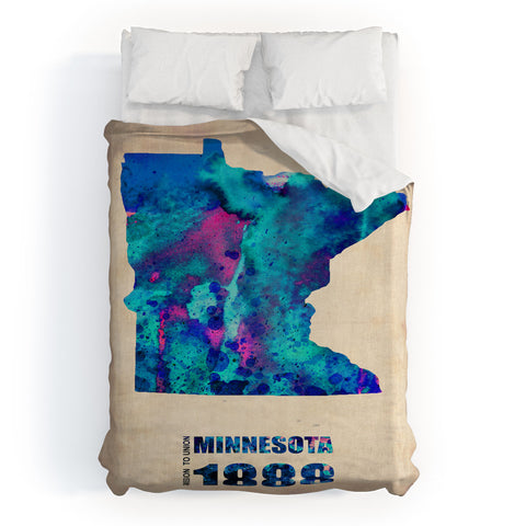 Naxart Minnesota Watercolor Map Duvet Cover