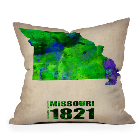 Naxart Missouri Watercolor Map Outdoor Throw Pillow