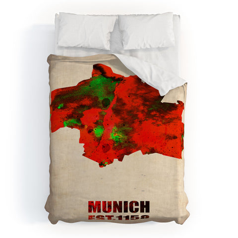 Naxart Munich Watercolor Map Duvet Cover