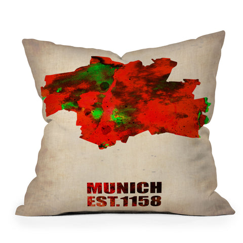 Naxart Munich Watercolor Map Outdoor Throw Pillow