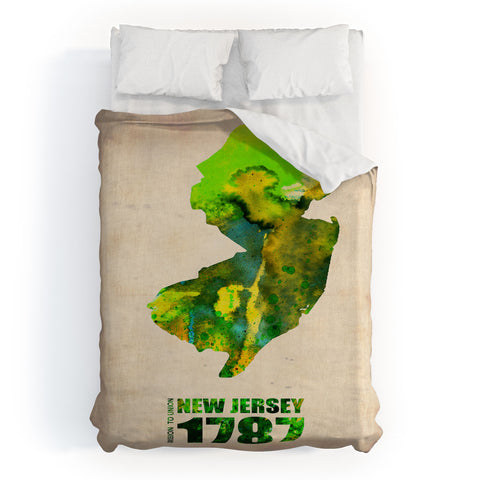 Naxart New Jersey Watercolor Map Duvet Cover