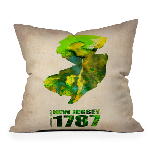Naxart New Jersey Watercolor Map Outdoor Throw Pillow