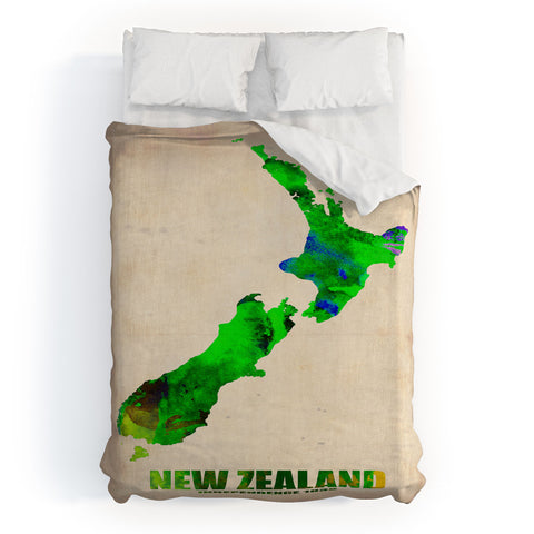Naxart New Zealand Watercolor Map Duvet Cover