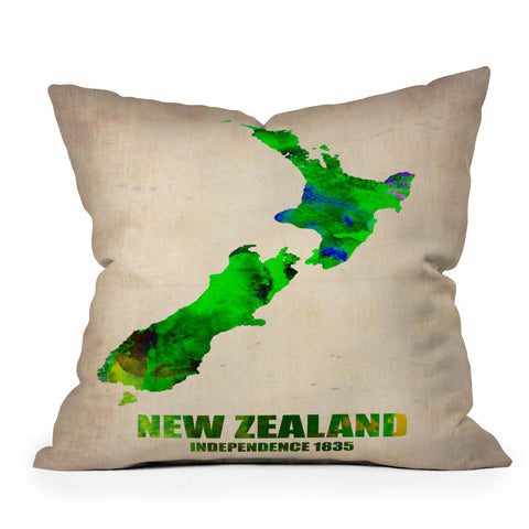 Naxart New Zealand Watercolor Map Outdoor Throw Pillow