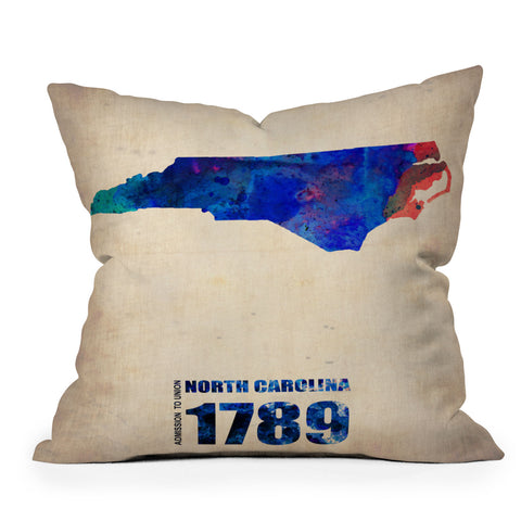 Naxart North Carolina Watercolor Map Outdoor Throw Pillow