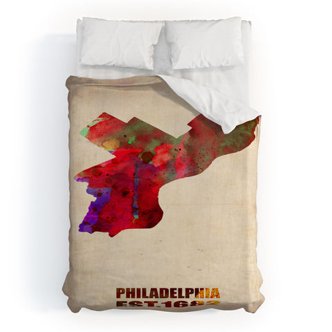 Naxart Philadelphia Watercolor Map Duvet Cover