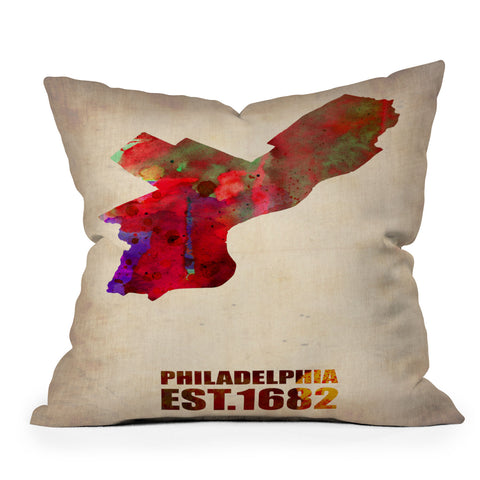 Naxart Philadelphia Watercolor Map Outdoor Throw Pillow