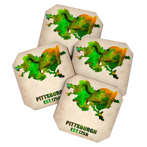 Naxart Pittsburgh Watercolor Map Coaster Set