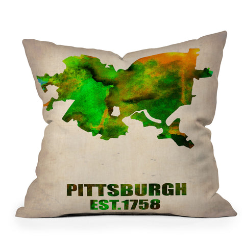 Naxart Pittsburgh Watercolor Map Outdoor Throw Pillow