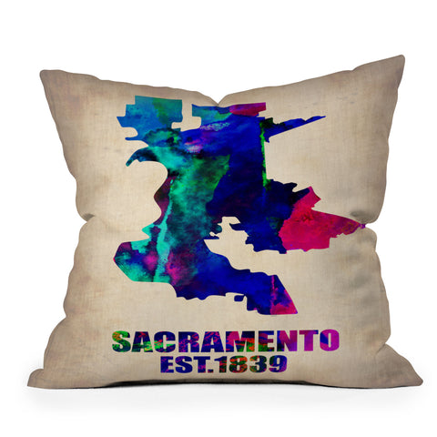 Naxart Sacramento Watercolor Map Outdoor Throw Pillow