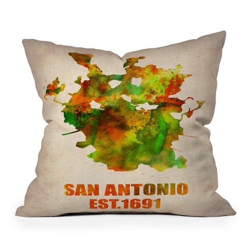 Naxart San Antonio Watercolor Map Outdoor Throw Pillow